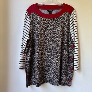 Ali Miles Multi Print Top XL Red Multi Animal Stripes Plaid Preppy Artsy